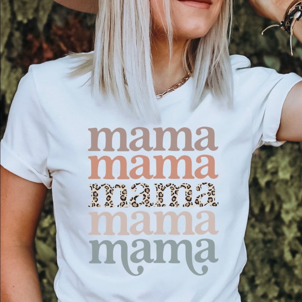 Mama | Graphic T-Shirt | Boho | Gift | Leopard Style  Shirt White NWT